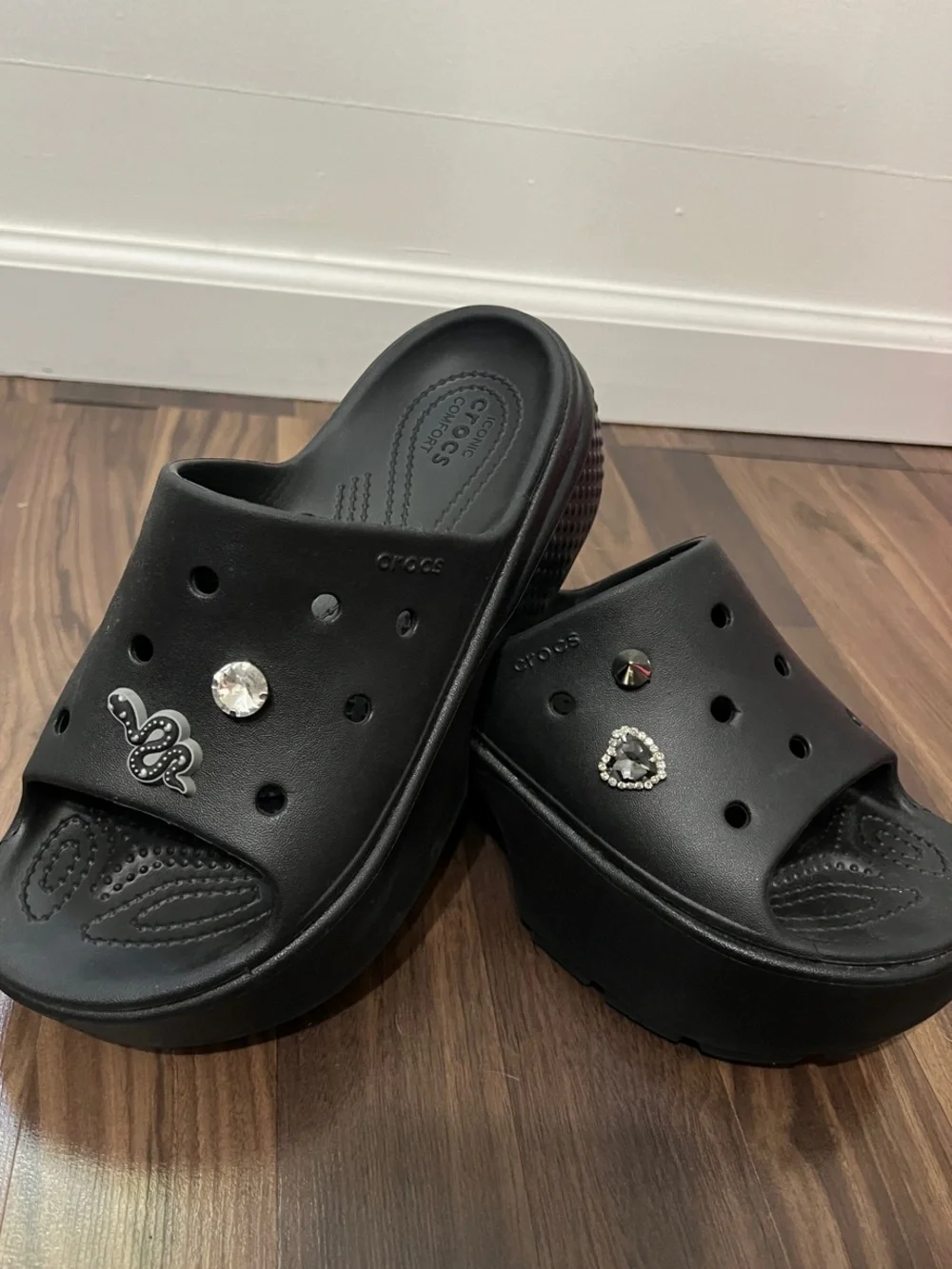 Black Crocs Platform Slide Sandals. Taylor Swift Reputation inspired.